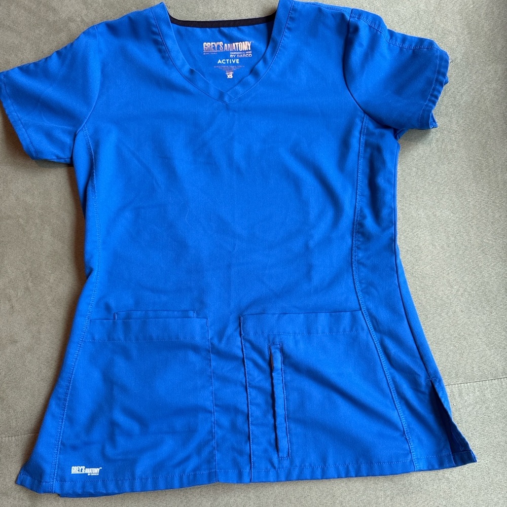 Grey's Anatomy Womens XS Short Sleeve V-Neck Scrub Top - Blue